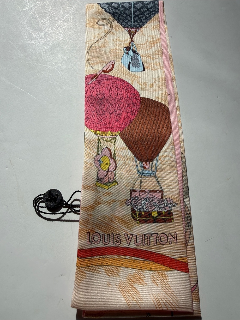 Pink and Brown Hot Air Balloon Silk Scarf Accent - Picture 2 of 12